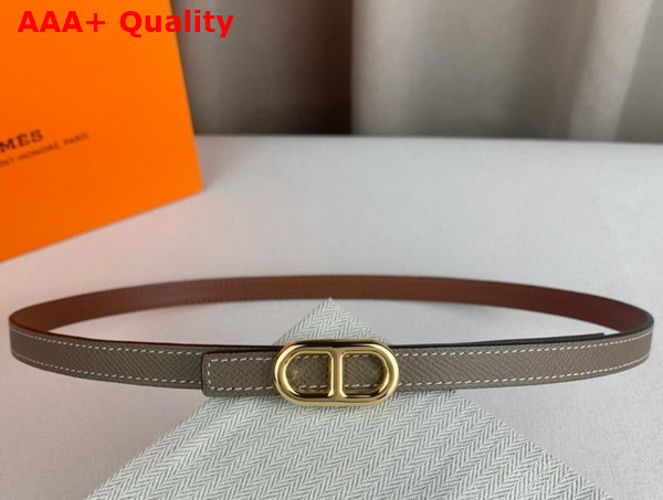 Hermes Maillon H Belt Buckle Reversible Leather Strap 13mm Swift and Epsom Calfskin Gold and Etoupe Replica