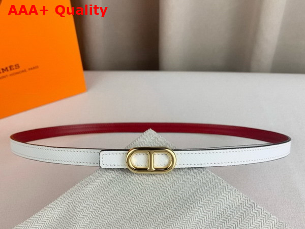 Hermes Maillon H Belt Buckle Reversible Leather Strap 13mm Swift and Epsom Calfskin Red and White Replica