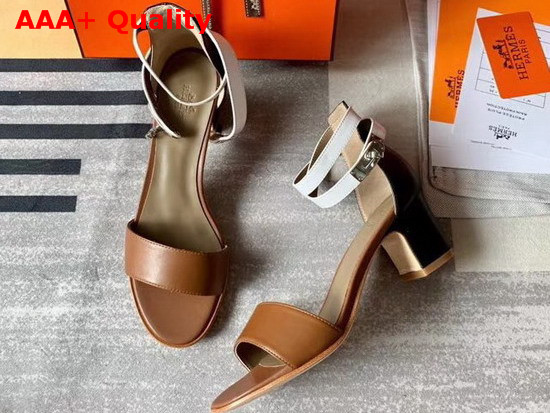 Hermes Manege Sandal Tan Blanc Calfskin Replica