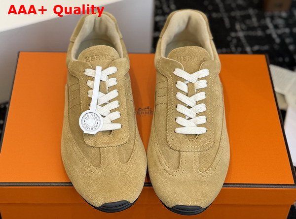 Hermes Master Sneaker in Beige Perlino Suede Goatskin with Thin Sole Replica