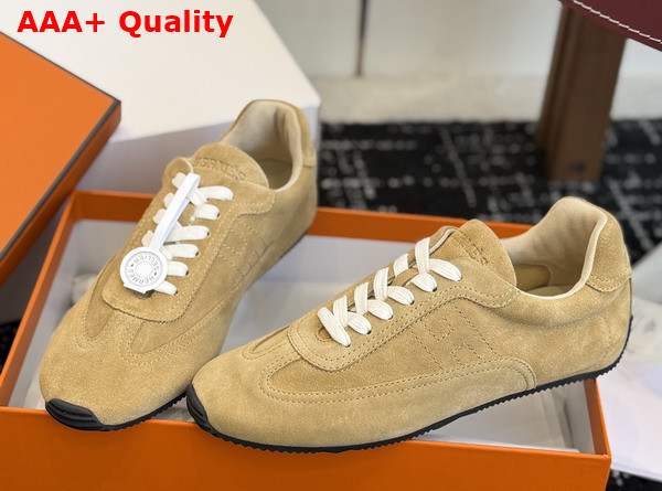 Hermes Master Sneaker in Beige Perlino Suede Goatskin with Thin Sole Replica