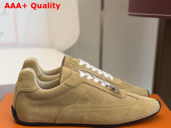 Hermes Master Sneaker in Beige Perlino Suede Goatskin with Thin Sole Replica