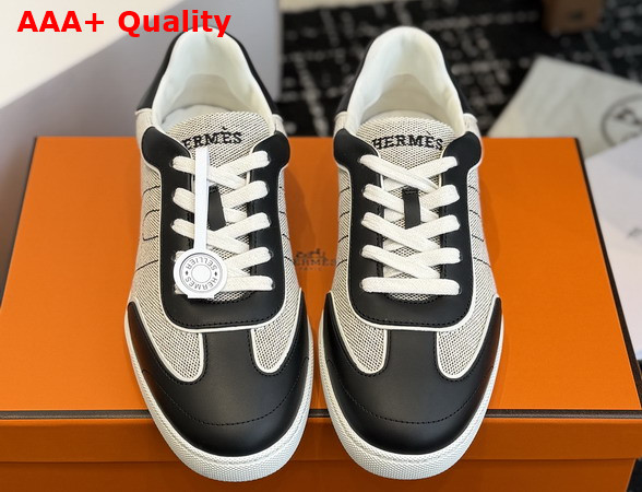 Hermes Match Sneaker in H Canvas and Calfskin Ecru and Noir Replica