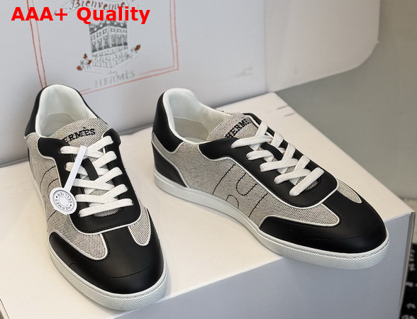 Hermes Match Sneaker in H Canvas and Calfskin Ecru and Noir Replica