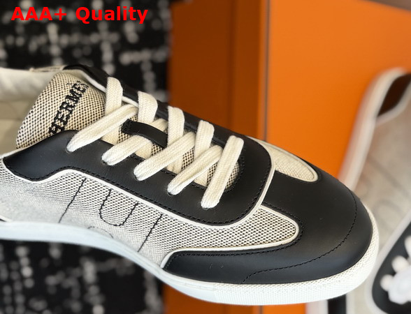 Hermes Match Sneaker in H Canvas and Calfskin Ecru and Noir Replica