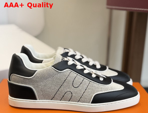 Hermes Match Sneaker in H Canvas and Calfskin Ecru and Noir Replica