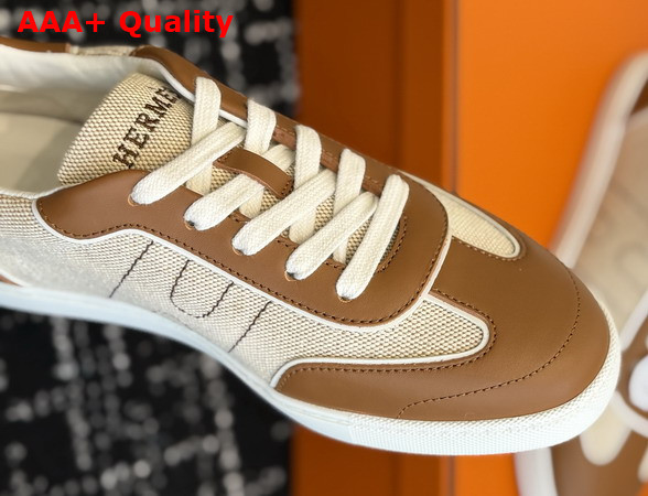 Hermes Match Sneaker in H Canvas and Calfskin Ecru and Tan Replica