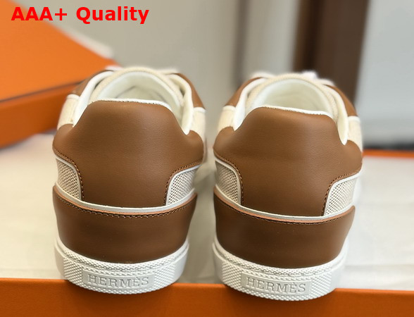 Hermes Match Sneaker in H Canvas and Calfskin Ecru and Tan Replica