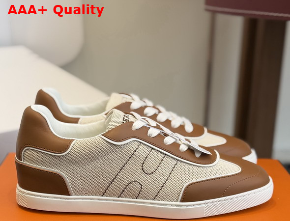 Hermes Match Sneaker in H Canvas and Calfskin Ecru and Tan Replica