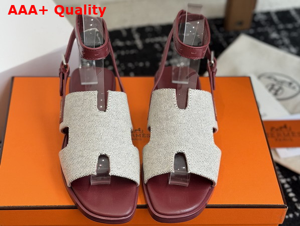 Hermes Maya Sandal Burgundy and Naturel H Canvas and Calfskin Replica
