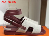 Hermes Maya Sandal Burgundy and Naturel H Canvas and Calfskin Replica