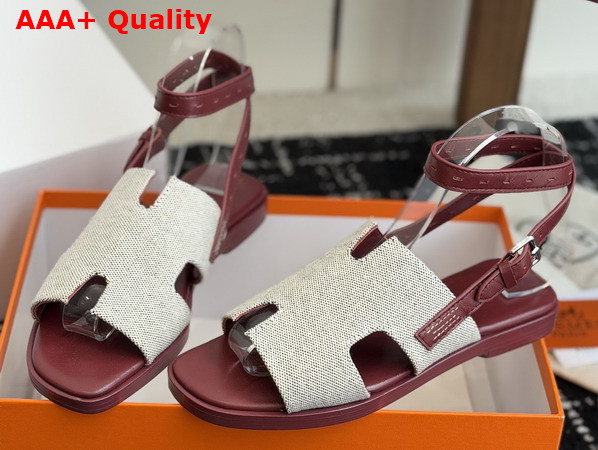 Hermes Maya Sandal Burgundy and Naturel H Canvas and Calfskin Replica