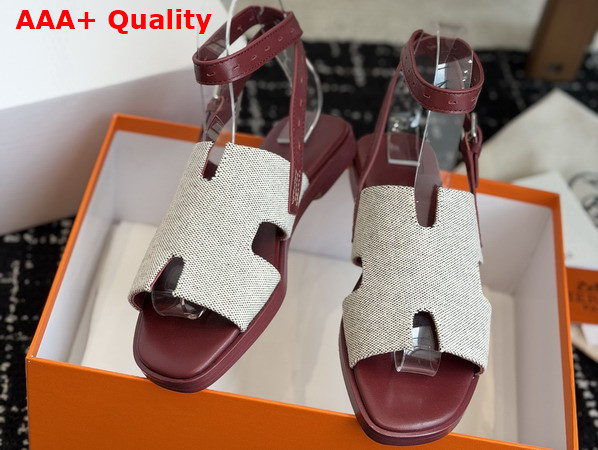 Hermes Maya Sandal Burgundy and Naturel H Canvas and Calfskin Replica