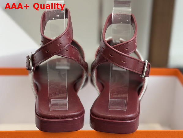 Hermes Maya Sandal Burgundy and Naturel H Canvas and Calfskin Replica