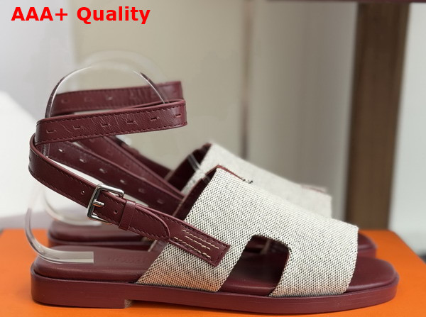 Hermes Maya Sandal Burgundy and Naturel H Canvas and Calfskin Replica