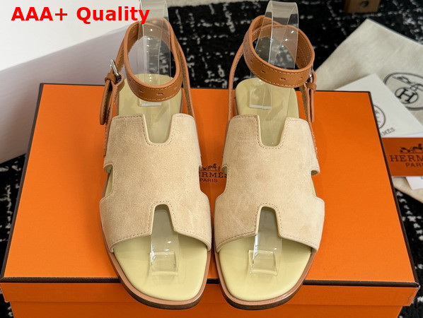 Hermes Maya Sandal Jaune Pale and Naturel Suede Goatskin and Calfskin Replica