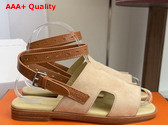 Hermes Maya Sandal Jaune Pale and Naturel Suede Goatskin and Calfskin Replica