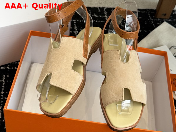 Hermes Maya Sandal Jaune Pale and Naturel Suede Goatskin and Calfskin Replica