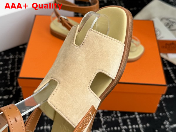 Hermes Maya Sandal Jaune Pale and Naturel Suede Goatskin and Calfskin Replica
