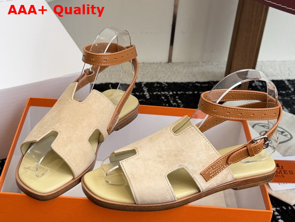 Hermes Maya Sandal Jaune Pale and Naturel Suede Goatskin and Calfskin Replica
