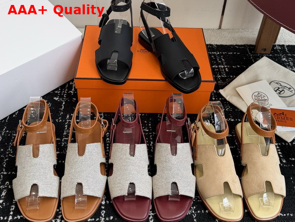 Hermes Maya Sandal Jaune Pale and Naturel Suede Goatskin and Calfskin Replica