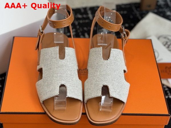 Hermes Maya Sandal Prunoir and Naturel H Canvas and Calfskin Replica