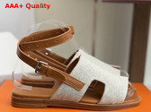 Hermes Maya Sandal Prunoir and Naturel H Canvas and Calfskin Replica