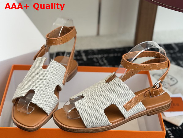 Hermes Maya Sandal Prunoir and Naturel H Canvas and Calfskin Replica
