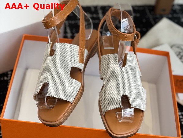 Hermes Maya Sandal Prunoir and Naturel H Canvas and Calfskin Replica