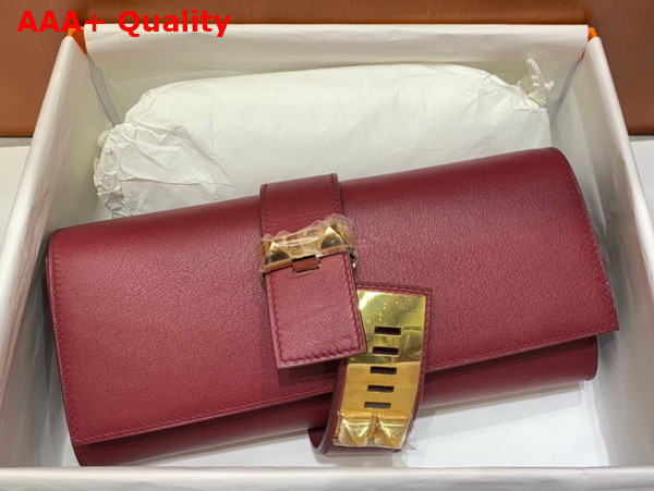 Hermes Medor Clutch in Burgundy Swift Calfskin Replica