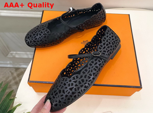 Hermes Meli Ballet Flat in Noir Calfskin Replica