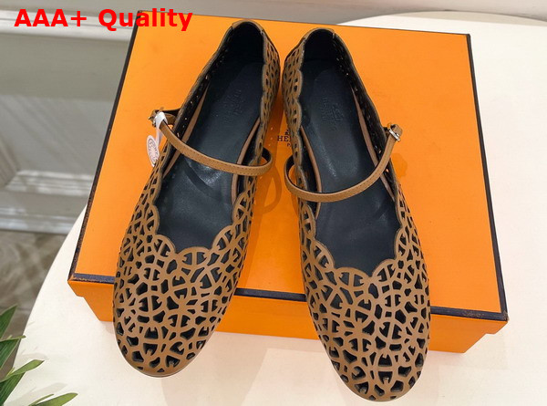 Hermes Meli Ballet Flat in Tan Calfskin Replica