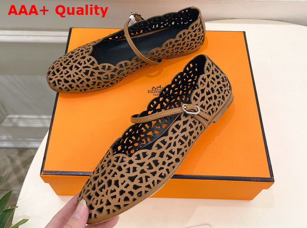 Hermes Meli Ballet Flat in Tan Calfskin Replica