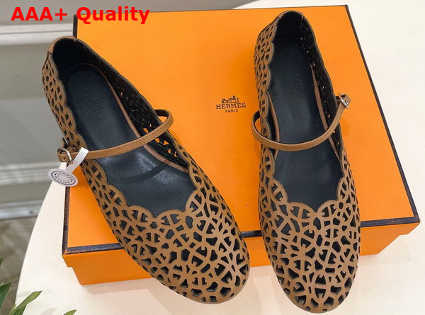 Hermes Meli Ballet Flat in Tan Calfskin Replica