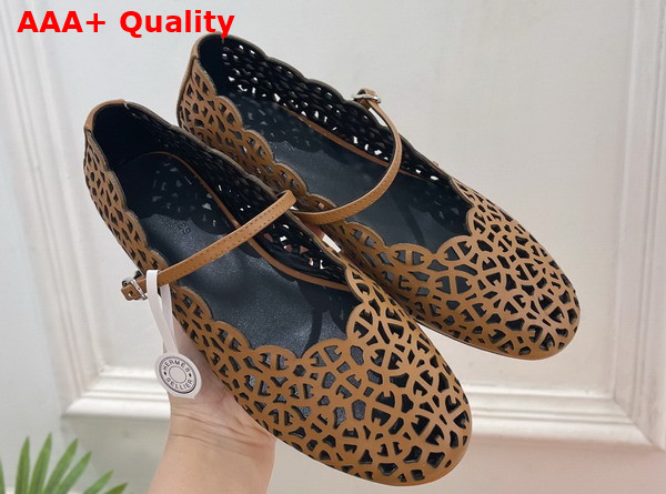 Hermes Meli Ballet Flat in Tan Calfskin Replica