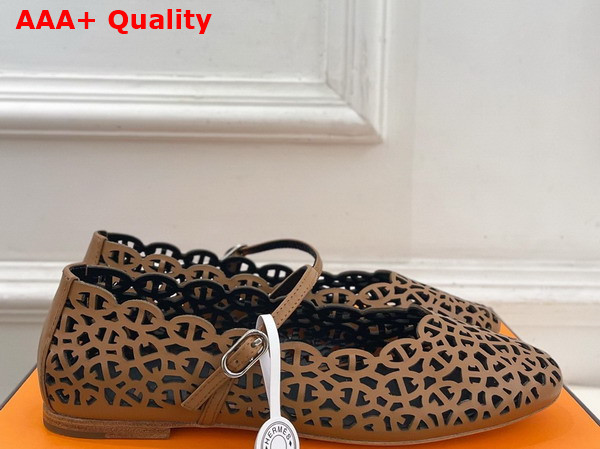 Hermes Meli Ballet Flat in Tan Calfskin Replica