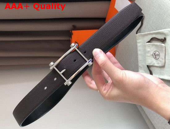 Hermes Mens Belt in Black Swift and Togo Calfskin Replica