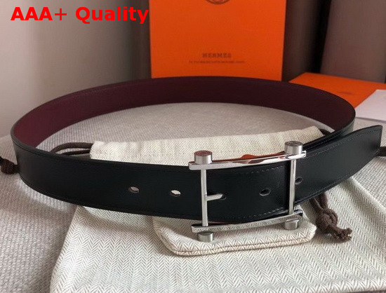 Hermes Mens Belt in Swift and Togo Calfskin Black and Burgundy Replica