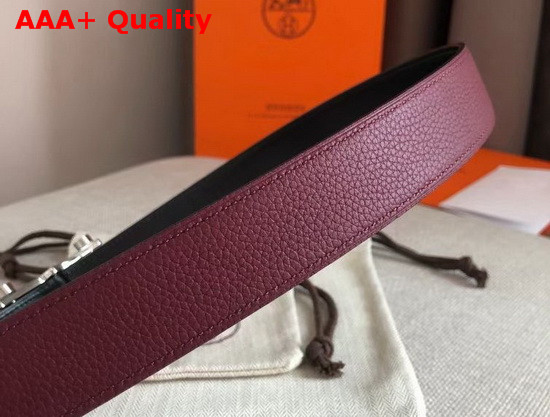 Hermes Mens Belt in Swift and Togo Calfskin Black and Burgundy Replica