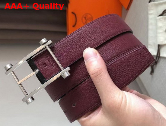 Hermes Mens Belt in Swift and Togo Calfskin Black and Burgundy Replica