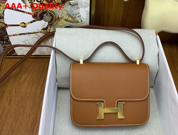 Hermes Micro Constance Bag in Gold Brown Epsom Calfskin Replica