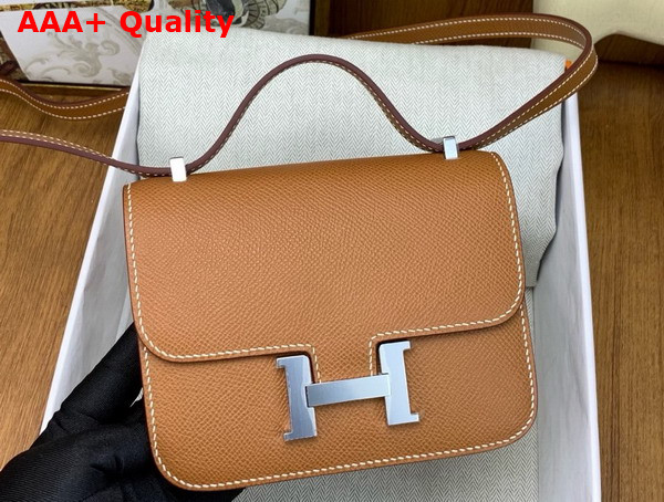 Hermes Micro Constance Bag in Gold Brown Epsom Calfskin Replica