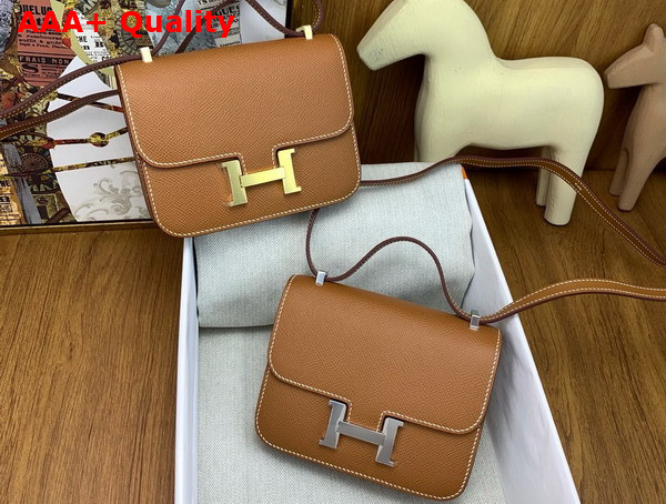 Hermes Micro Constance Bag in Gold Brown Epsom Calfskin Replica