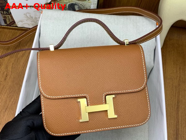 Hermes Micro Constance Bag in Gold Brown Epsom Calfskin Replica