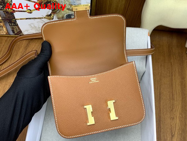 Hermes Micro Constance Bag in Gold Brown Epsom Calfskin Replica