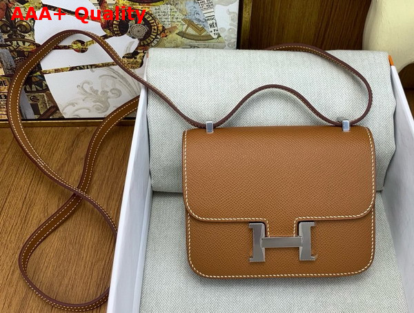 Hermes Micro Constance Bag in Gold Brown Epsom Calfskin Replica