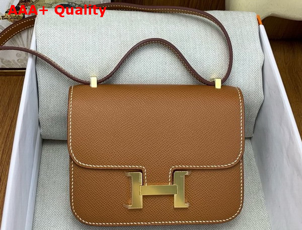 Hermes Micro Constance Bag in Gold Brown Epsom Calfskin Replica
