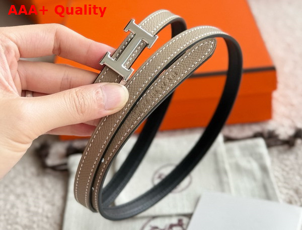 Hermes Mini 5382 Belt Buckle Reversible Leather Strap 13mm Noir Etoupe Replica