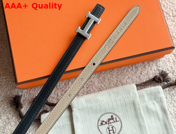 Hermes Mini 5382 Belt Buckle Reversible Leather Strap 13mm Noir Etoupe Replica
