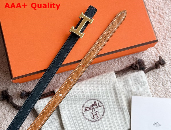 Hermes Mini 5382 Belt Buckle Reversible Leather Strap 13mm Noir Gold Replica